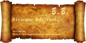Biringer Bálint névjegykártya